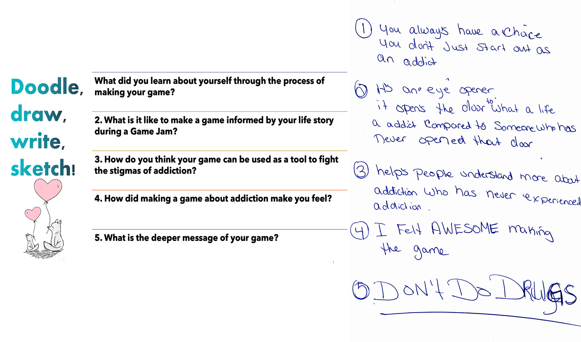 Answers to the Doodle, draw, write and Scetch!